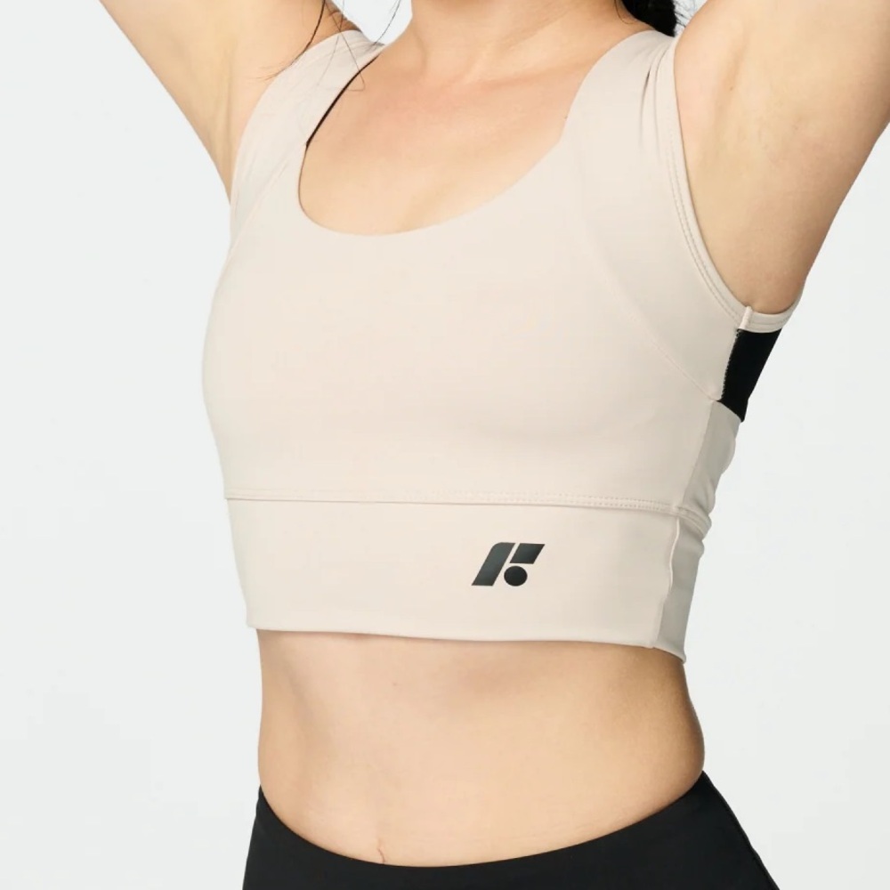 Neutral Beige Scoop-Neck Sports Bra with Light Support